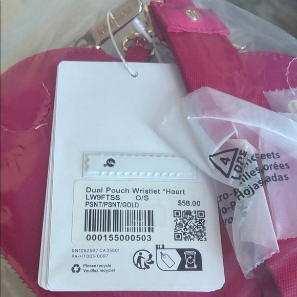 Lululemon Dual Pouch Wristlet *Heart* Passionate Pink/Gold - Picture 4 of 4